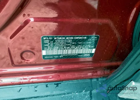 2017 Mitsubishi Outlander Se z USA, uszkodzony, nr VIN JA4AD3A34HZ060951